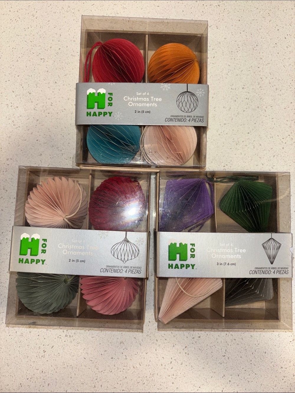 Multicolor Paper Christmas Tree Ornaments - Set of 4